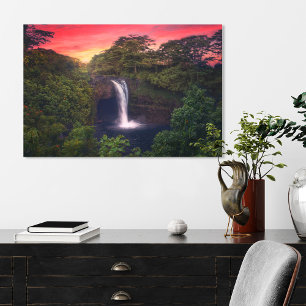 Waterval   Rainbow-Herfsten, Hilo, Hawaii Canvas Afdruk