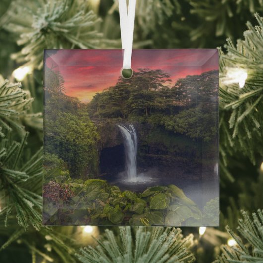 Waterval | Rainbow-Herfsten, Hilo, Hawaii Glas Ornament (Insitu)
