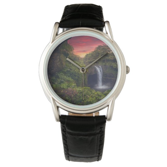 Waterval | Rainbow-Herfsten, Hilo, Hawaii Horloge (Voorkant)
