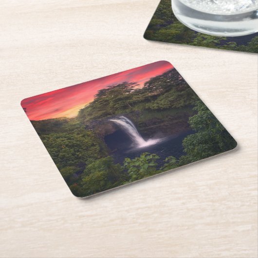 Waterval | Rainbow-Herfsten, Hilo, Hawaii Kartonnen Onderzetters (Schuin)