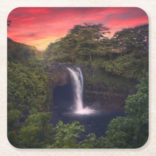 Waterval Rainbow-Herfsten, Hilo, Hawaii Kartonnen Onderzetters
