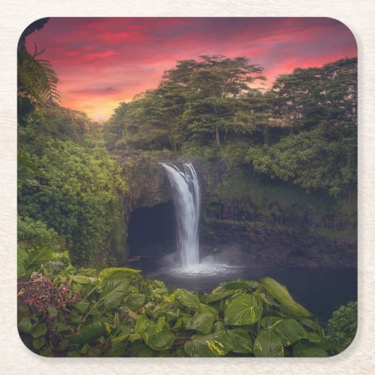Waterval | Rainbow-Herfsten, Hilo, Hawaii Kartonnen Onderzetters (Voorkant)
