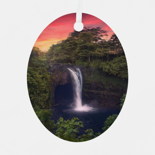 Waterval | Rainbow-Herfsten, Hilo, Hawaii Metalen Ornament (Voorkant)