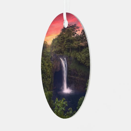 Waterval | Rainbow-Herfsten, Hilo, Hawaii Metalen Ornament (Voorkant links)