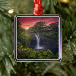 Waterval   Rainbow-Herfsten, Hilo, Hawaii Metalen Ornament
