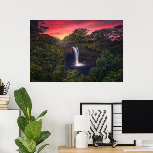 Waterval | Rainbow-Herfsten, Hilo, Hawaii Poster (Thuiskantoor)
