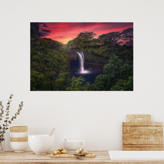 Waterval | Rainbow-Herfsten, Hilo, Hawaii Poster (Keuken)