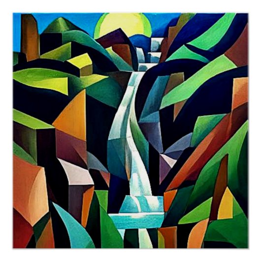 Waterval stroomt de berg af 4 perfect poster (Voorkant)