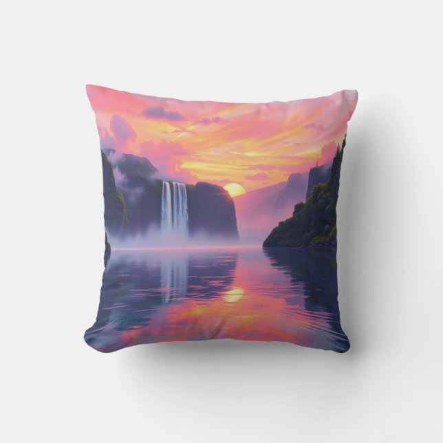Waterval Sunset Pillow 2 verschillende kanten Kussen (Voorkant)