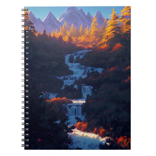 Waterval te midden van betoverende dennenbos notitieboek (Voorkant)