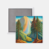 Waterval tussen dennenbomen magneet (Voorkant / Achterkant)