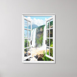 Waterval Uitzicht Trompe L'oeil Fake Window Canvas Afdruk