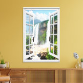 Waterval Uitzicht Trompe L'oeil Fake Window Canvas Afdruk (Insitu (Woonkamer))