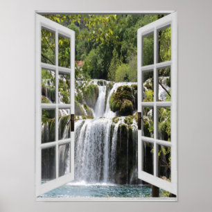 Waterval Uitzicht Trompe l'oeil Nep Raam Poster