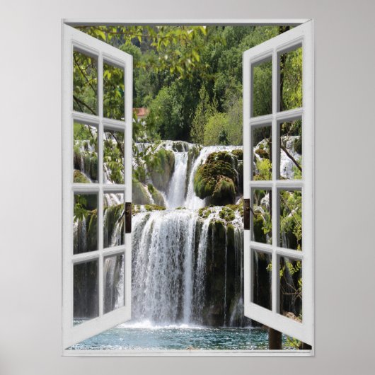 Waterval Uitzicht Trompe l'oeil Nep Raam Poster (Voorkant)