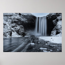 WATERVAL VAN SKÓGAFOSS, IJSLAND - ZWART EN WITTE POSTER