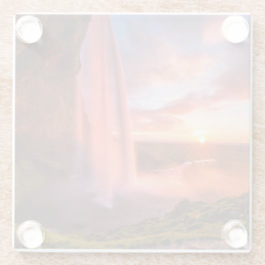 Waterval | Waterval in Seljalandsfoss Glazen Onderzetter (Achterkant)