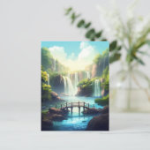 Watervalbrug Fantasy Enchanted Landscape Briefkaart (Staand voorkant)