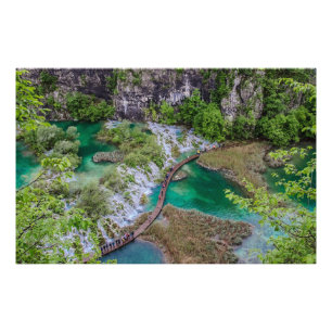 Watervalcascade in het park Plitvice Foto Afdruk