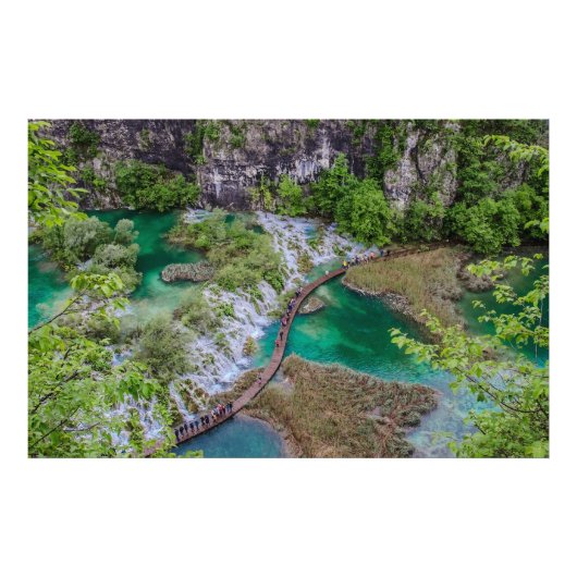 Watervalcascade in het park Plitvice Foto Afdruk (Voorkant)
