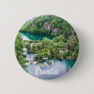Watervalcascade in Plitvice Lakes Park, Kroatië Ronde Button 5,7 Cm