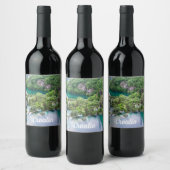 Watervalcascade in Plitvice Lakes Park, Kroatië Wijn Etiket (Flessen)