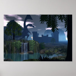 Watervalfantasie met drakenPoster Poster