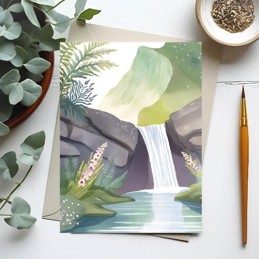 watervalfluistering | Natuur Waterverf Landschap Briefkaart
