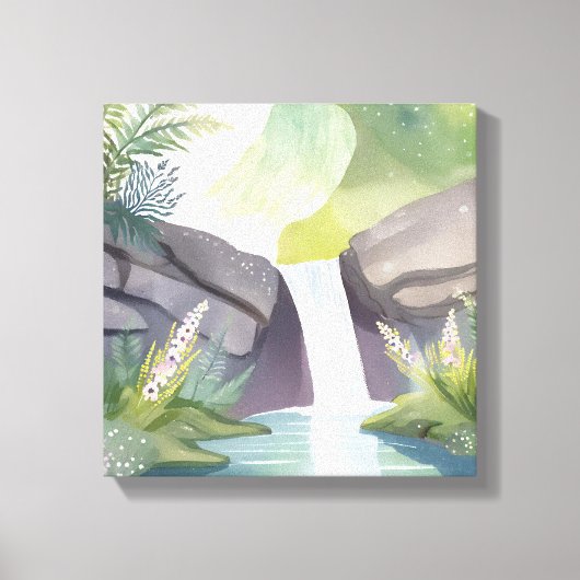 watervalfluistering | Natuur Waterverf Landschap Canvas Afdruk (Voorkant)
