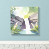 watervalfluistering | Natuur Waterverf Landschap Canvas Afdruk (Insitu (Houten vloer))