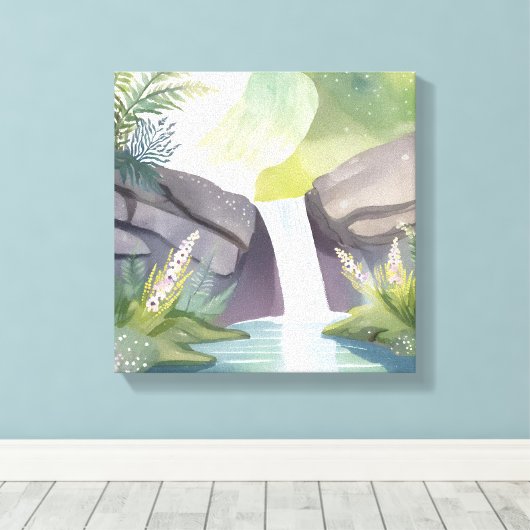 watervalfluistering | Natuur Waterverf Landschap Canvas Afdruk (Insitu (Houten vloer))