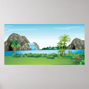 Watervallandschap Poster
