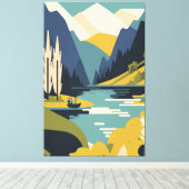 Watervallandschap van de natuur canvas afdruk (Insitu (Houten vloer))
