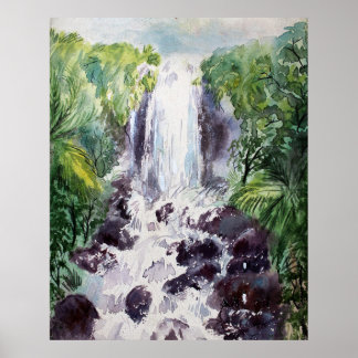 Watervallandschap waterverf op papier poster