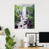 Watervallandschap waterverf op papier poster (Thuiskantoor)