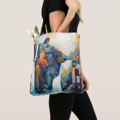 Watervallandschapsconcept Abstracte kleurrijke kun Tote Bag (Dichtbij)