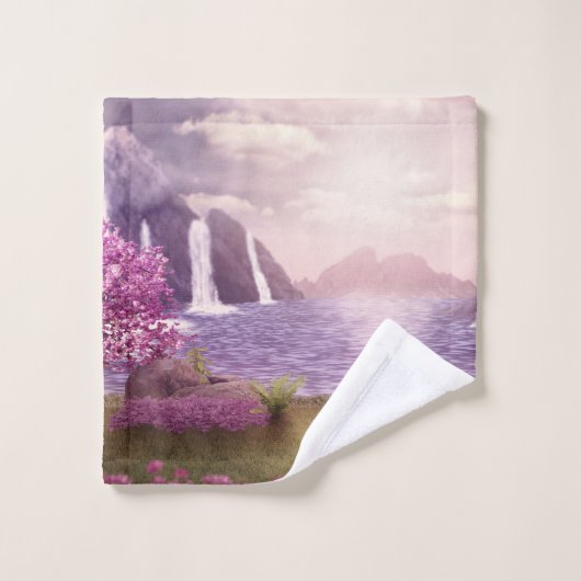 Watervallen en Cherry Trees door een meer Bad Handdoek (Wasdoekje)