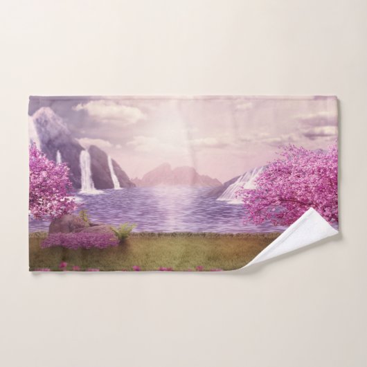 Watervallen en Cherry Trees door een meer Bad Handdoek (Handdoek)