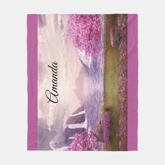 Watervallen en Cherry Trees door een meer Fleece Deken (Voorkant)