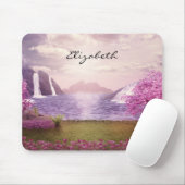 Watervallen en Cherry Trees door een meer Muismat (Met muis)