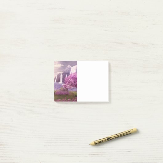 Watervallen en Cherry Trees door een meer Post-it® Notes (Op bureau)