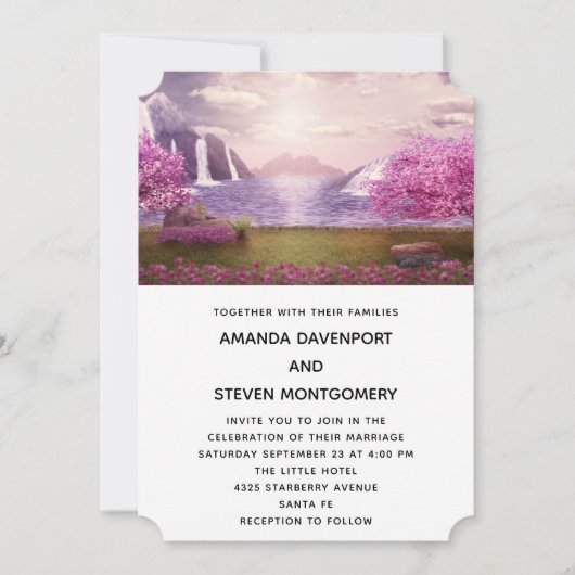 Watervallen en Cherry Trees rond een bruiloft Kaart (Voorkant)
