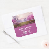 Watervallen en Cherry Trees rond een bruiloft Vierkante Sticker (Envelop)