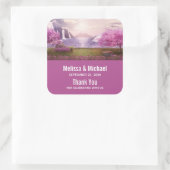 Watervallen en Cherry Trees rond een bruiloft Vierkante Sticker (Tas)