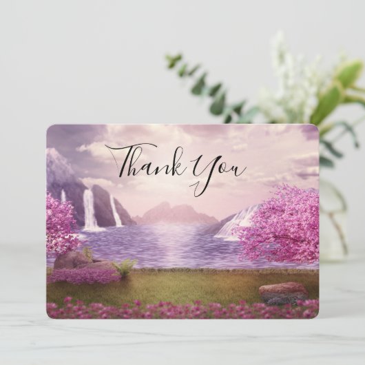 Watervallen en Cherry Trees rond een meer Bedankkaart (Staand voorkant)