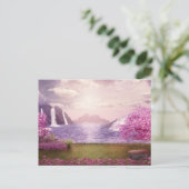 Watervallen en Cherry Trees rond een meer Briefkaart (Staand voorkant)