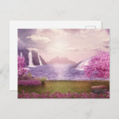 Watervallen en Cherry Trees rond een meer Briefkaart (Voorkant / Achterkant)