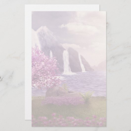 Watervallen en Cherry Trees rond een meer Briefpapier (Voorkant / Achterkant)
