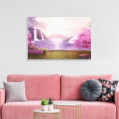 Watervallen en Cherry Trees rond een meer Canvas Afdruk (Insitu (Woonkamer))