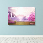 Watervallen en Cherry Trees rond een meer Canvas Afdruk (Insitu (Houten vloer))
